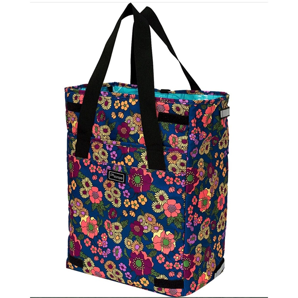 Po Campo Orchard Floral Bike Pannier Tote Bag Reflective Commuter Grocery Bag